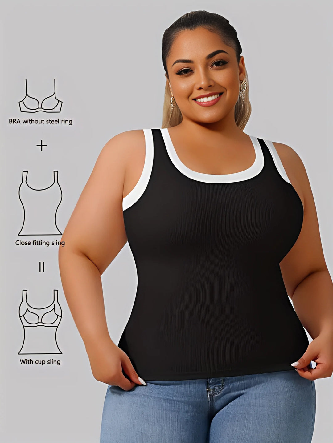 BEKARDO™ | Rosa Plus Size Striped Tanktop With Built-In Bra