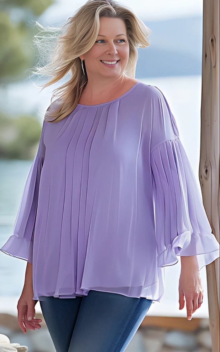 BEKARDO™ | Rosa Purple Pleated Chiffon Shirt