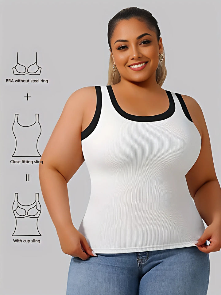 BEKARDO™ | Rosa Plus Size Striped Tanktop With Built-In Bra